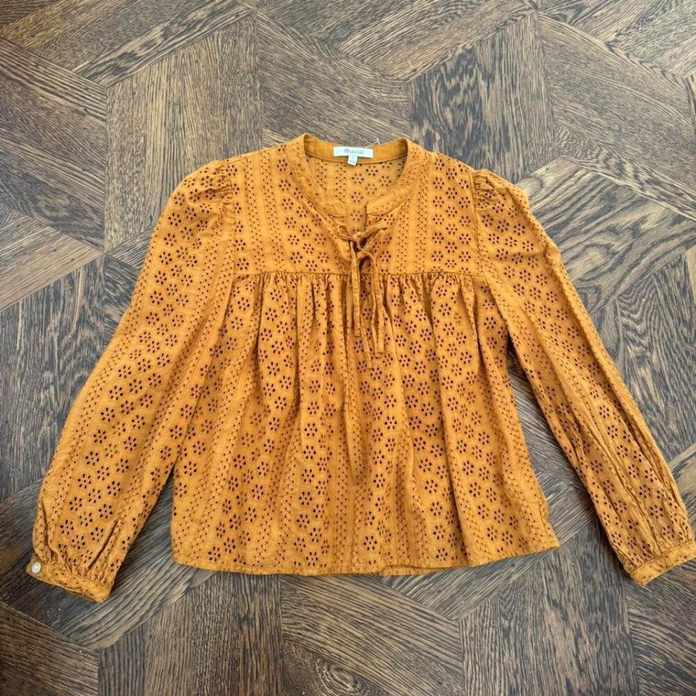 Madewell Mustard Yellow‎ Eyelet Double-Tie Peasant Top Size S